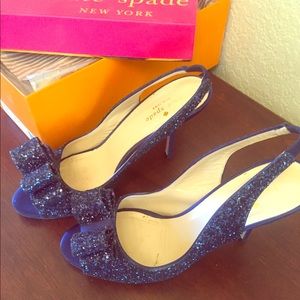 Kate Spade “Charm” blue glitter 4 inch heels